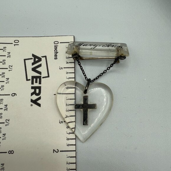 Antique Heart Pin with Name 'Mary Ann' Vintage Nurse Cross Pendant - Picture 12 of 13